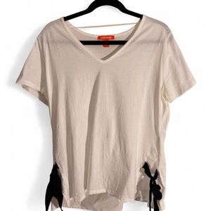 Joe Fresh White V-Neck T-Shirt with Black Side Ties - XL/TG, 100% Cotton